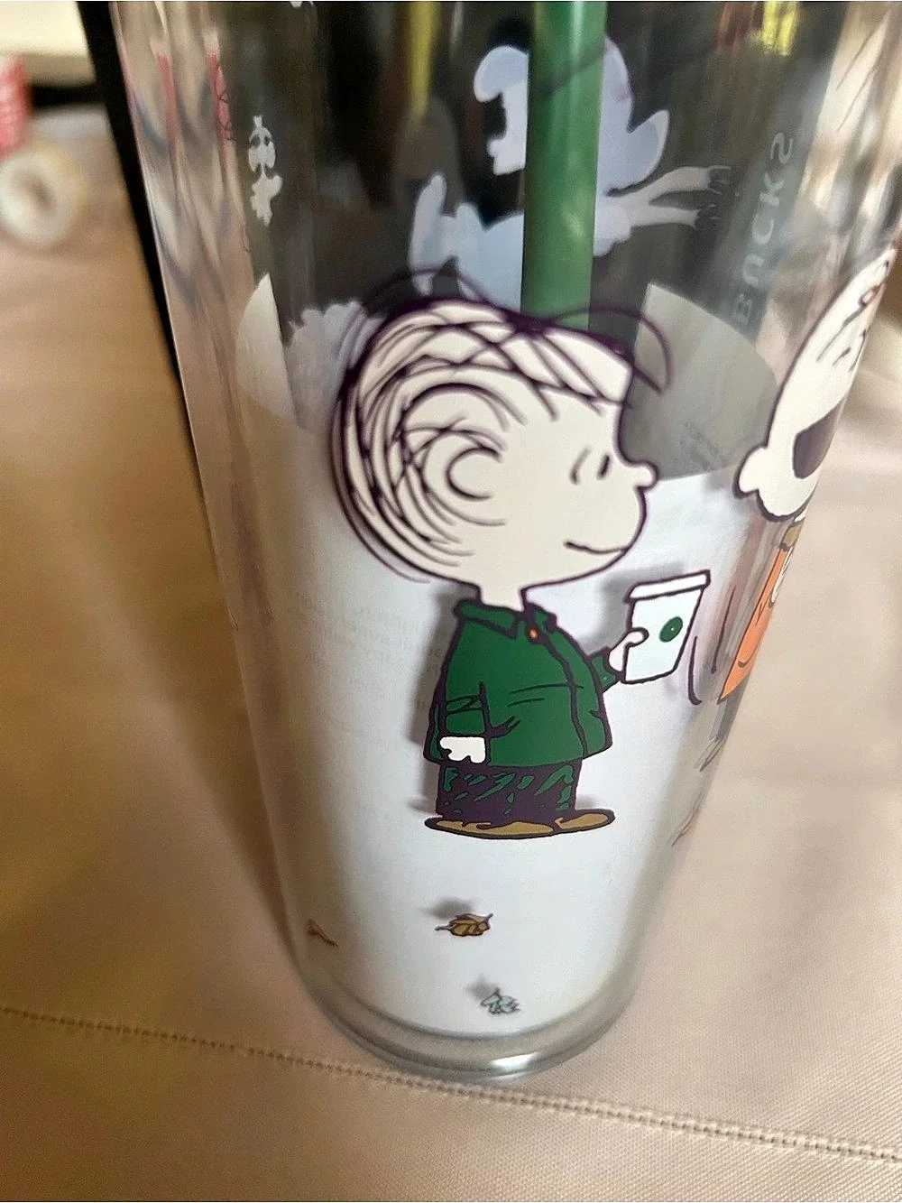 Starbucks Peanuts x Starbucks Tumbler 24 oz. Clear w/straw and topper Snoopy Gre